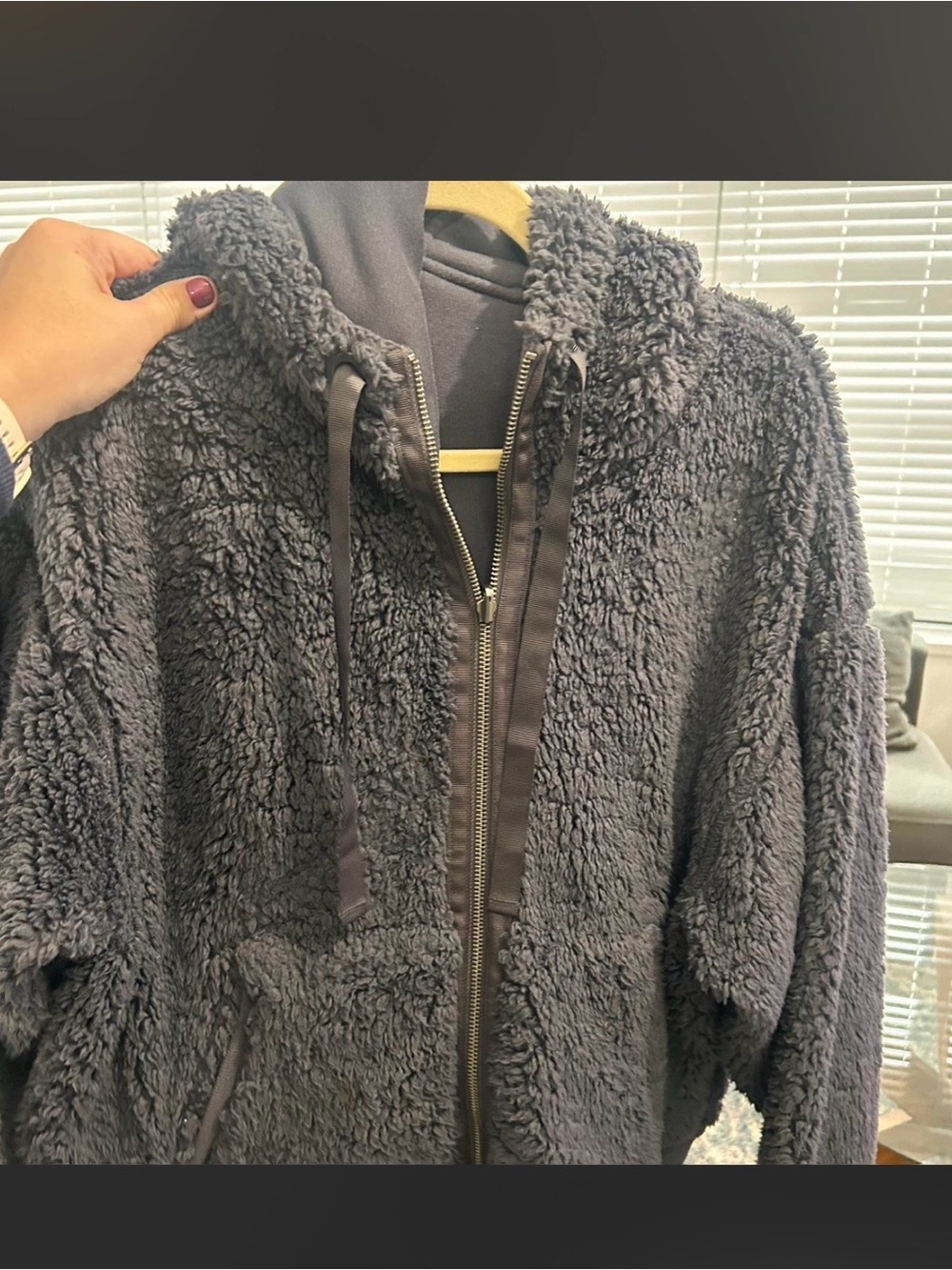Charcoal Gray Plush Sherpa Zip Hoodie